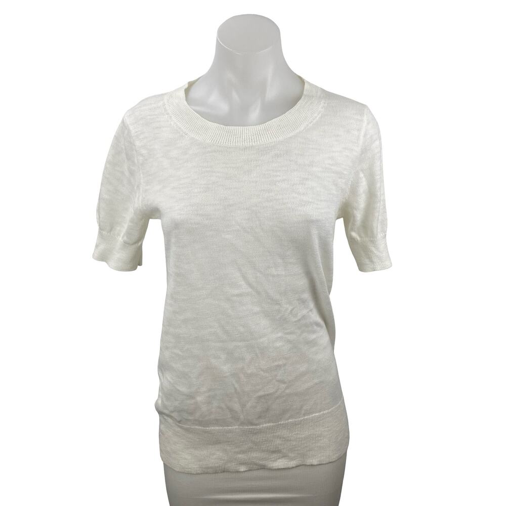 J,Crew Women's White Knit Short Sleeve Round Neck Basic T Shirt Tee Top Size M